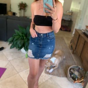 Denim Distressed Mini Skirt